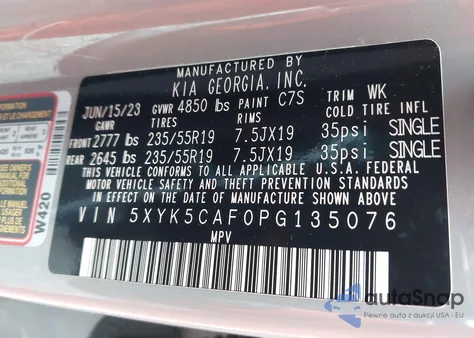 2023 Kia Sportage Sx-Prestige z USA, uszkodzony, nr VIN 5XYK5CAF0PG135076